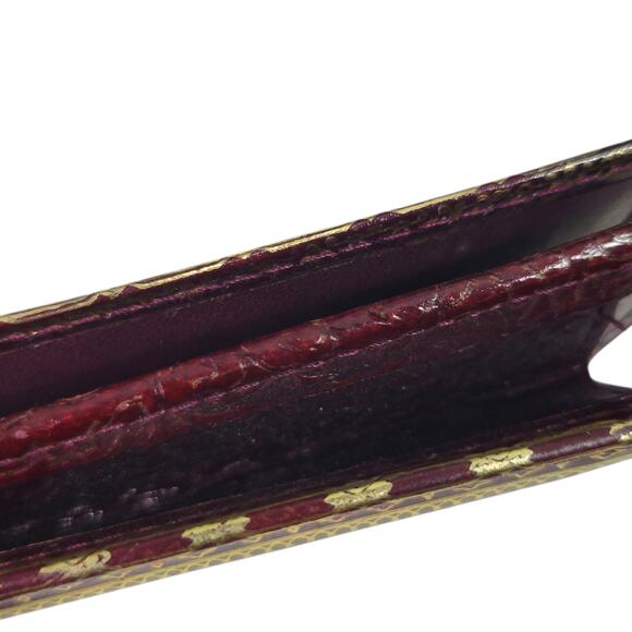 Vintage Embossed Leather Slim Bag Red Gold Gilding Italian Handbag Handle Small - Picture 6 of 16